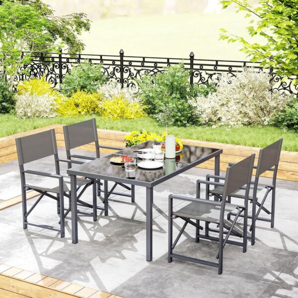 4255826862929-9 Outsunny Sitzgruppe 5 – teilig Essgruppe Stahl für 4 Personen Esstisch mit 4 Stühlen