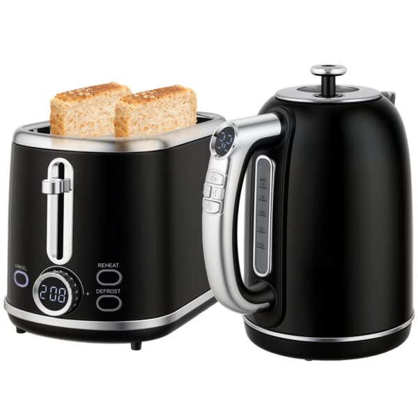 HOMCOM Wasserkocher Toaster Set 1, 7L Edelstahl Wasserkocher 2 Scheiben Toaster Schwarz
