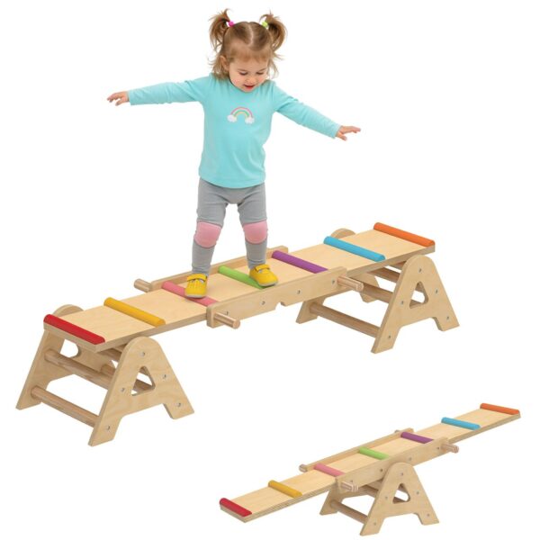 AIYAPLAY 2 In 1 Balance Wippe Kinder Schwebebalken aus Holz Wippe Schaukelwippe Garten