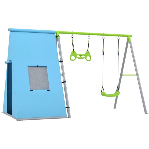 4255826871136-1 AIYAPLAY 3 in 1 Schaukelgestell Schaukelgerüst mit Spielzelt, Schaukel und Turnringe
