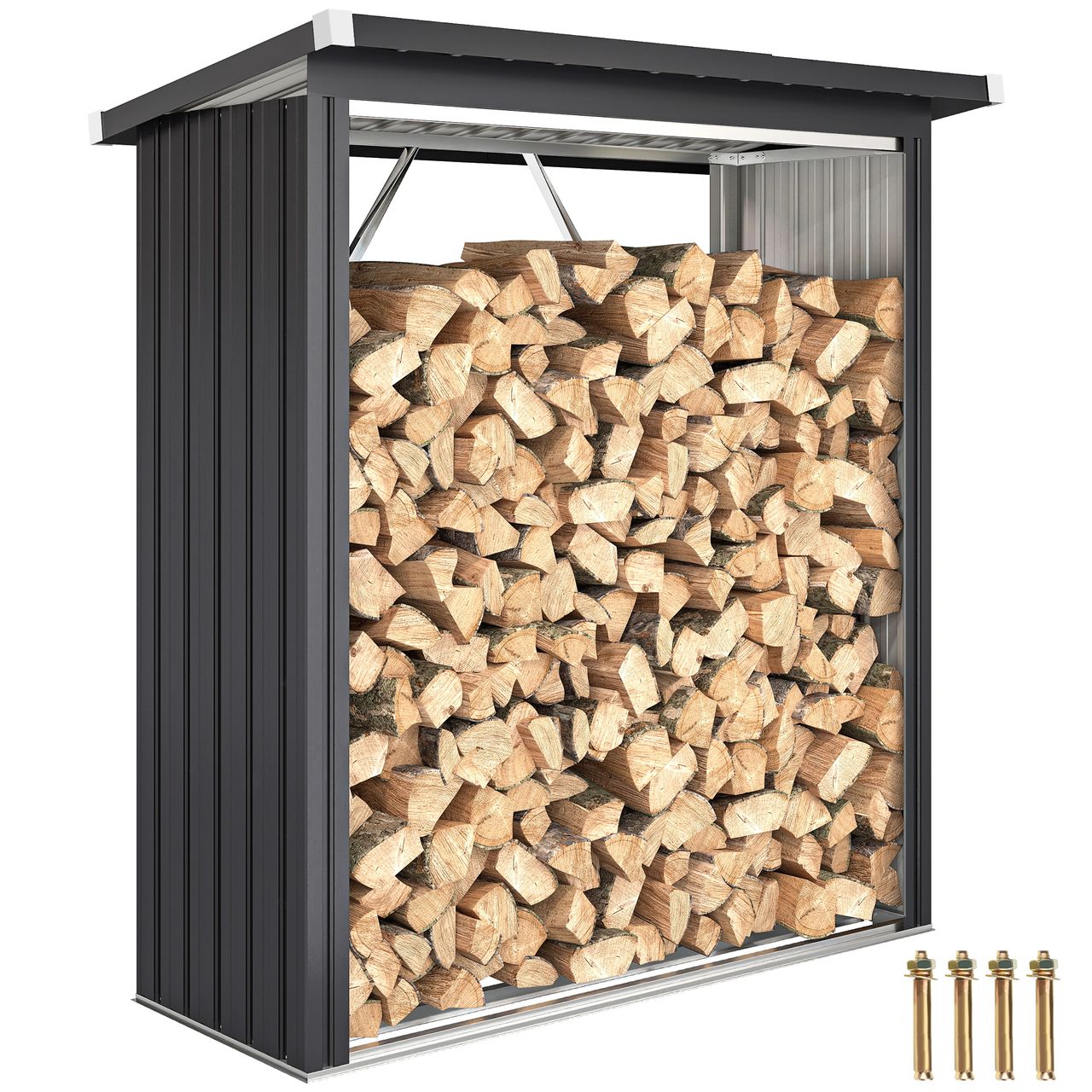 Outsunny Kaminholzregal Außen Stahl 150 x 66, 5 x 150 cm erhöhtes Brennholzregal
