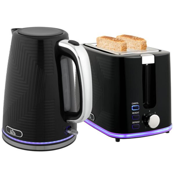 HOMCOM Wasserkocher Toaster Set Edelstahl 1, 7L Wasserkocher 2 Scheiben Toaster Schwarz