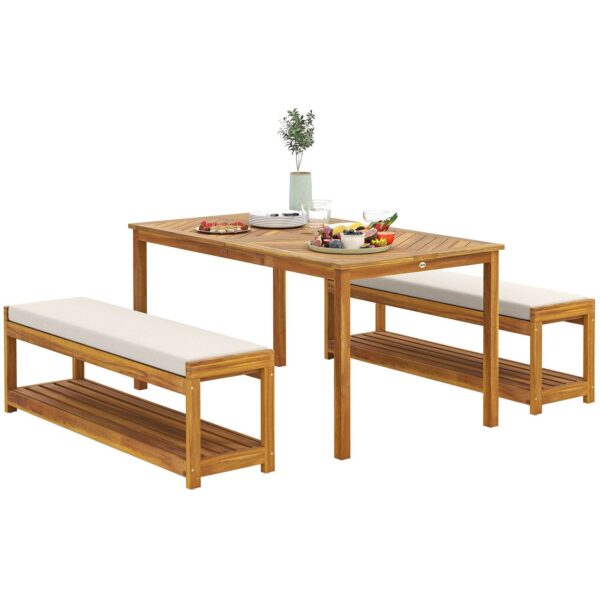 Outsunny 3 tlg. Gartenmöbel – Set, Sitzgarnitur inkl. 1 Esstisch mit Schirmloch