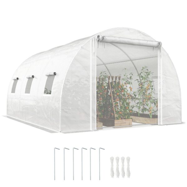 Outsunny Gewächshaus Foliengewächshaus ca. 3x4x2m Winterfest Tomatenhaus mit 6 Fenstern