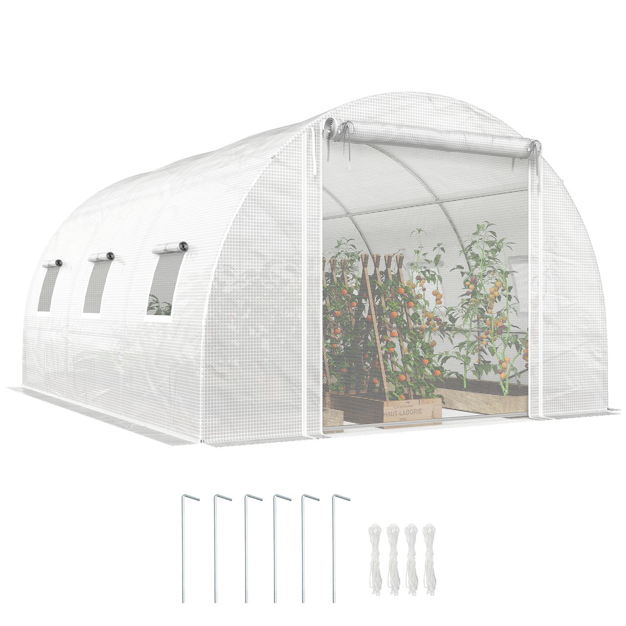 Outsunny Gewächshaus Foliengewächshaus ca. 3x4x2m Winterfest Tomatenhaus mit 6 Fenstern