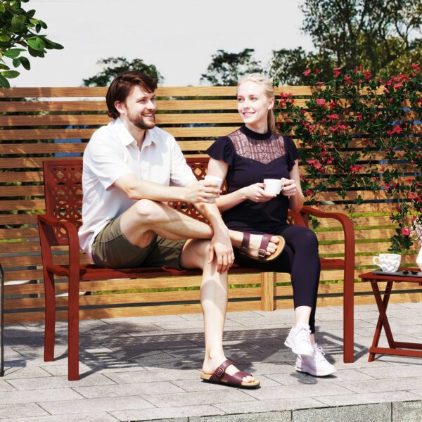 Outsunny 2 – Sitzer Gartenbank, wetterfest Sitzbank, Gartenmöbel mit Rücken – & Armlehnen
