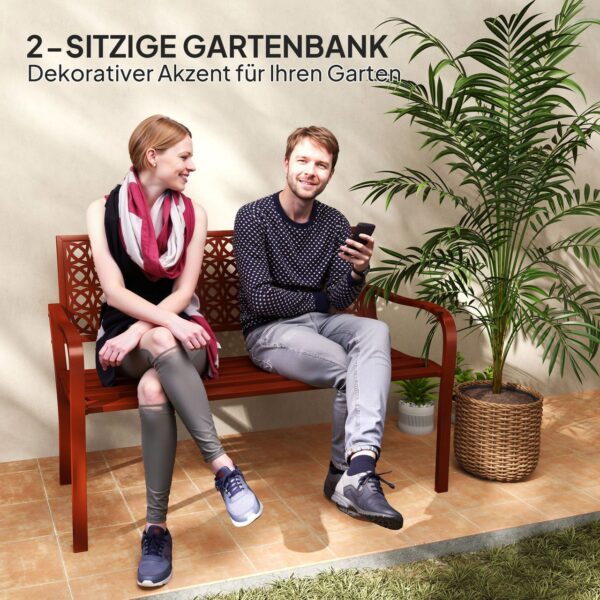 Outsunny 2 – Sitzer Gartenbank, wetterfest Sitzbank, Gartenmöbel mit Rücken – & Armlehnen