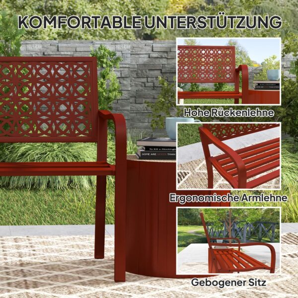 Outsunny 2 – Sitzer Gartenbank, wetterfest Sitzbank, Gartenmöbel mit Rücken – & Armlehnen
