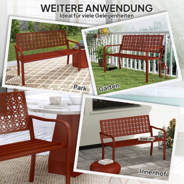 Outsunny 2 – Sitzer Gartenbank, wetterfest Sitzbank, Gartenmöbel mit Rücken – & Armlehnen