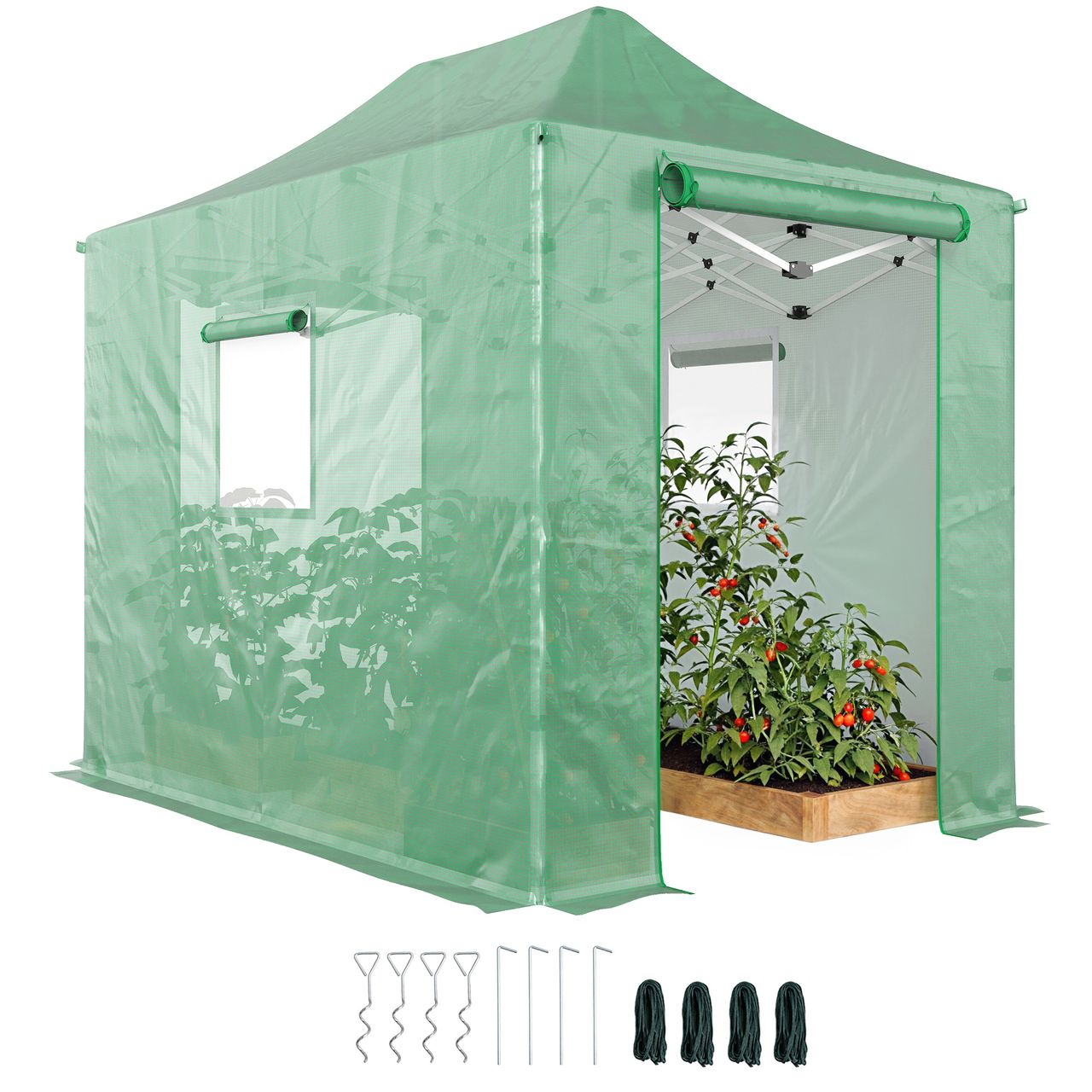Outsunny Pop Up Gewächshaus ca. 200x300x270 cm Faltbar Foliengewächshaus mit Satteldach