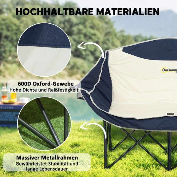 4255923108593-5 Outsunny Faltstuhl faltbar 2 Sitzer Campingstuhl mit Getränkehalter Tragetasche Outdoor