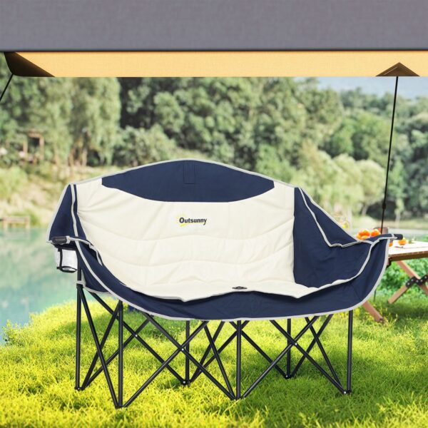 4255923108593-7 Outsunny Faltstuhl faltbar 2 Sitzer Campingstuhl mit Getränkehalter Tragetasche Outdoor