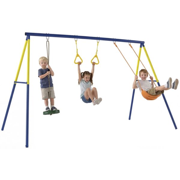 AIYAPLAY Schaukelgestell bis 150 kg 3 – in – 1 Kinderschaukel mit Schaukel Turnringe
