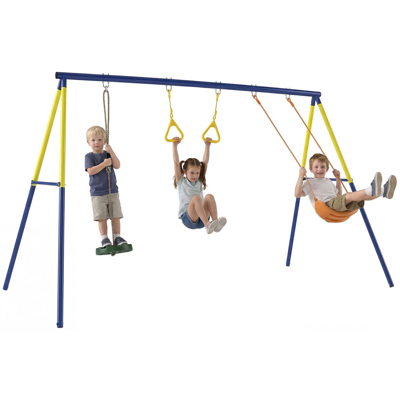 AIYAPLAY Schaukelgestell bis 150 kg 3 – in – 1 Kinderschaukel mit Schaukel Turnringe