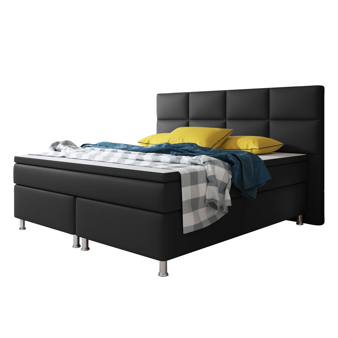 IHG Boxspringbett Miami 180×200 cm Kunstleder Schwarz