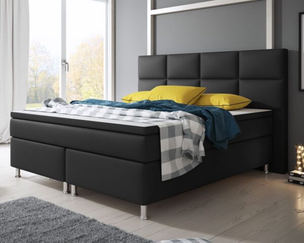 IHG Boxspringbett Miami 180x200 cm Kunstleder Schwarz