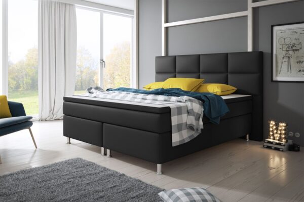 IHG Boxspringbett Miami 180x200 cm Kunstleder Schwarz