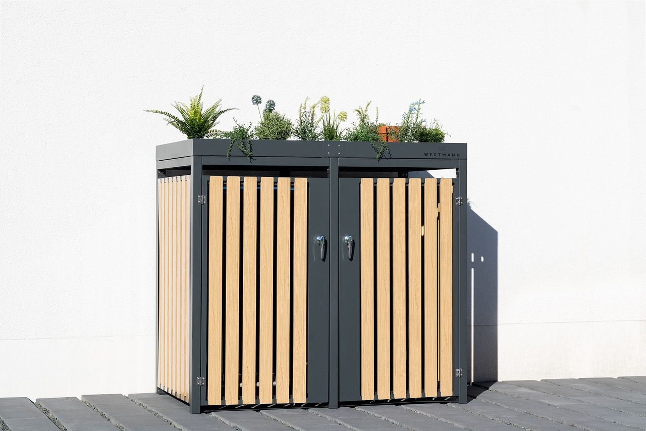 50NRTH Westmann Mülltonnenbox 2 – fach 240 Liter Holzoptik