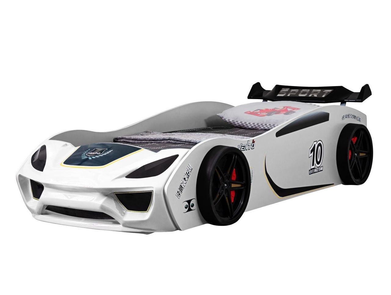 TRAUMMÖBEL Autobett TURBO V2 Weiß Kinderbett im Rennwagen – Design mit Lattenrost