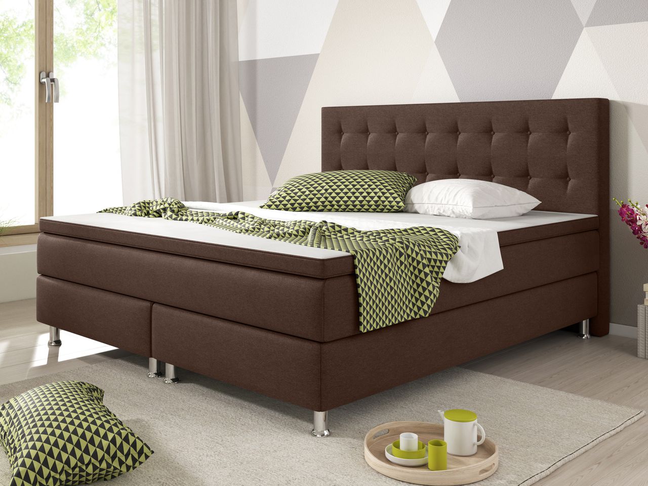 IHG Boxspringbett Köln 180×200 Webstoff Braun