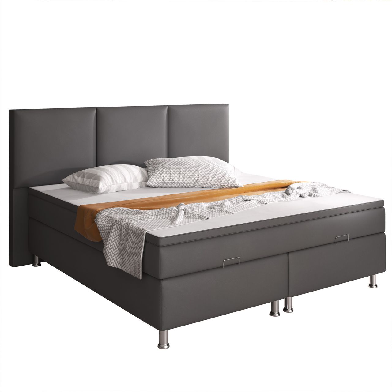 IHG Boxspringbett Oslo mit Bettkasten 180×200 cm Kunstleder Anthrazit