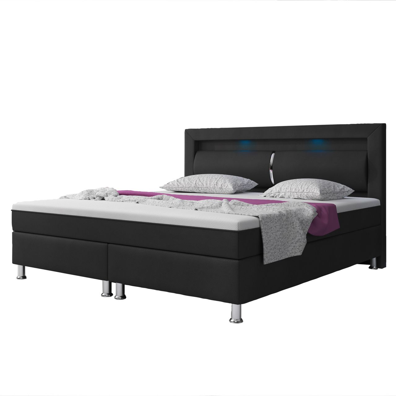 IHG Boxspringbett MILANO ca.180×200 cm – Schwarz mit Topper – Optik