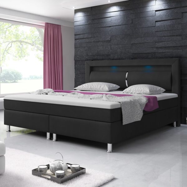 4260465773970-2 IHG Boxspringbett MILANO ca.180x200 cm – Schwarz mit Topper – Optik