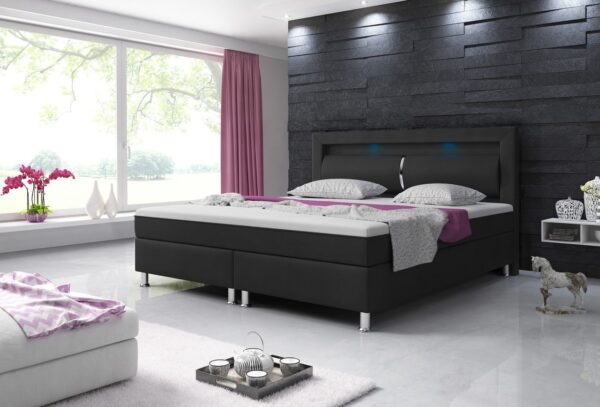 4260465773970-3 IHG Boxspringbett MILANO ca.180x200 cm – Schwarz mit Topper – Optik