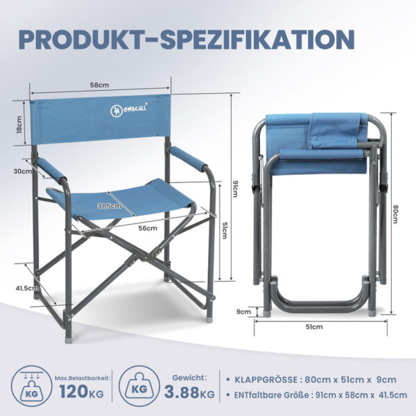 Homecall Regiestuhl Ultraleicht Klappstühle, klappbare Rückenlehne, bis 120kg, Aluminiumrahmen