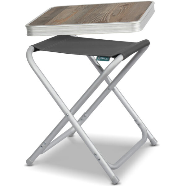 4260517300741-1 Homecall Leichter Campinghocker mit MDF Tisch, Aluminium Beistelltisch für Picknick und Balkon