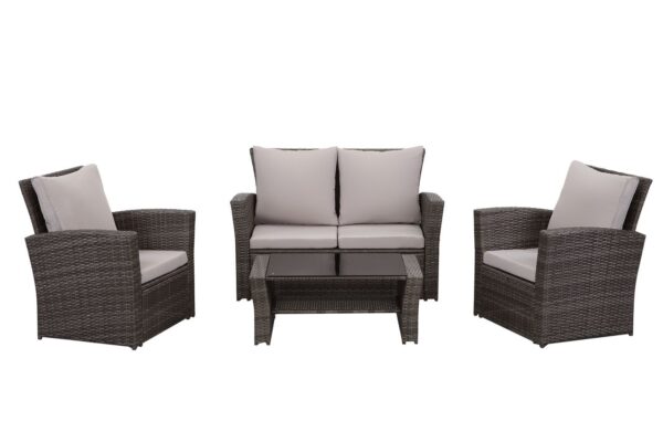 MeXo Lounge Set Polyrattan Gartenmöbel Set 4 – teile für 3 – 4 Personen Garten & Balkon Sitzmöbel – Set (Grau)