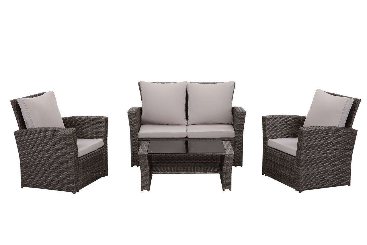 MeXo Lounge Set Polyrattan Gartenmöbel Set 4 – teile für 3 – 4 Personen Garten & Balkon Sitzmöbel – Set (Grau)
