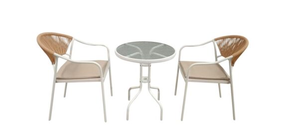Happy Home 3tlg. Bistro Set HGE51 – BEI helles Rattan mit Sitzkissen in Beige