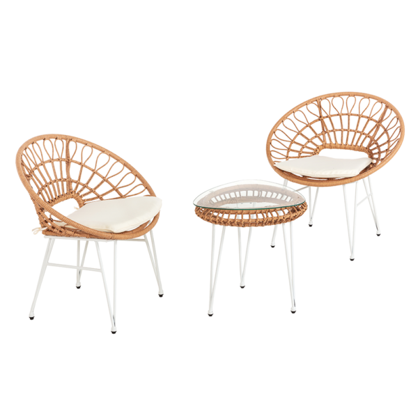 Happy Home 5tlg. Casual Set HGS38 – BEI helles Rattan mit Sitzkissen in beige