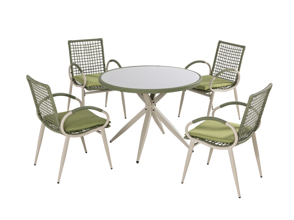 Happy Home 9tlg. Dining – Set aus Rattan mit Sitzkissen – Grün