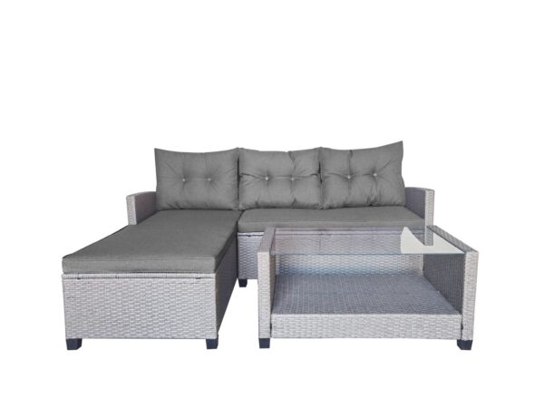 4262386282265-1 Happy Home 8tlg. Ecklounge – Set Rattan mit Sitzkissen – Grau