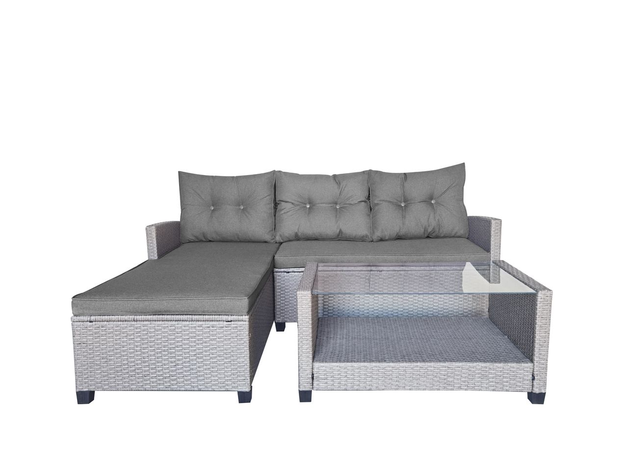 Happy Home 8tlg. Ecklounge – Set Rattan mit Sitzkissen – Grau