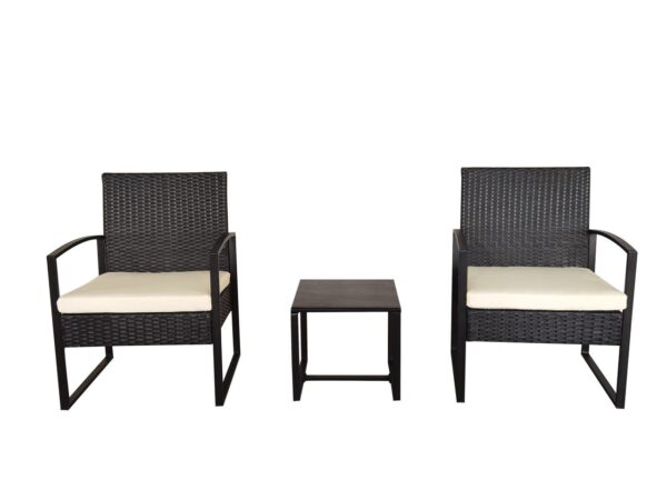 Happy Home 3tlg. Casual – Set Balkonset Sitzgruppe schwarzes Rattan mit Sitzkissen in beige