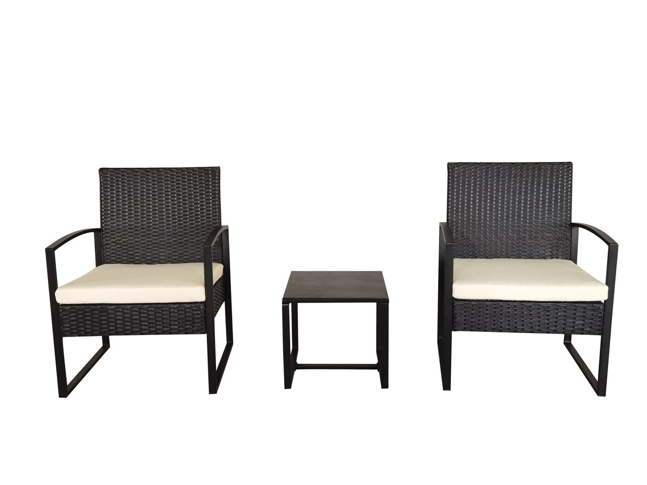 Happy Home 3tlg. Casual – Set Balkonset Sitzgruppe schwarzes Rattan mit Sitzkissen in beige