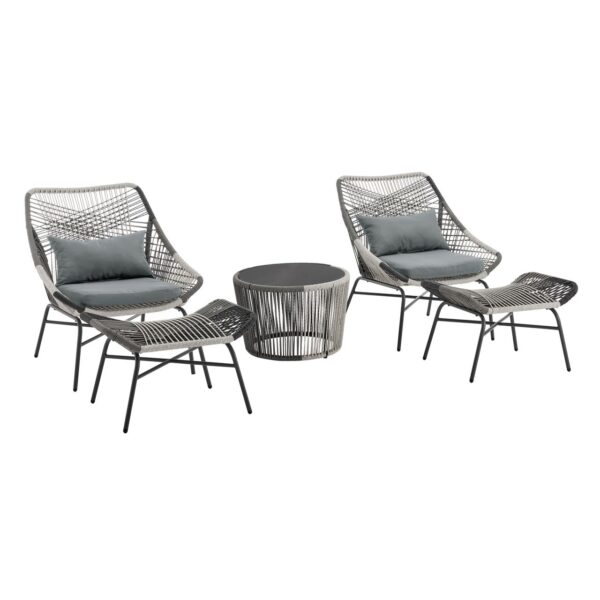 Happy Home 5tlg. Garten Set HGS56 – DGR weißes und schwarzes Rattan mit Sitzkissen in dunkelgrau