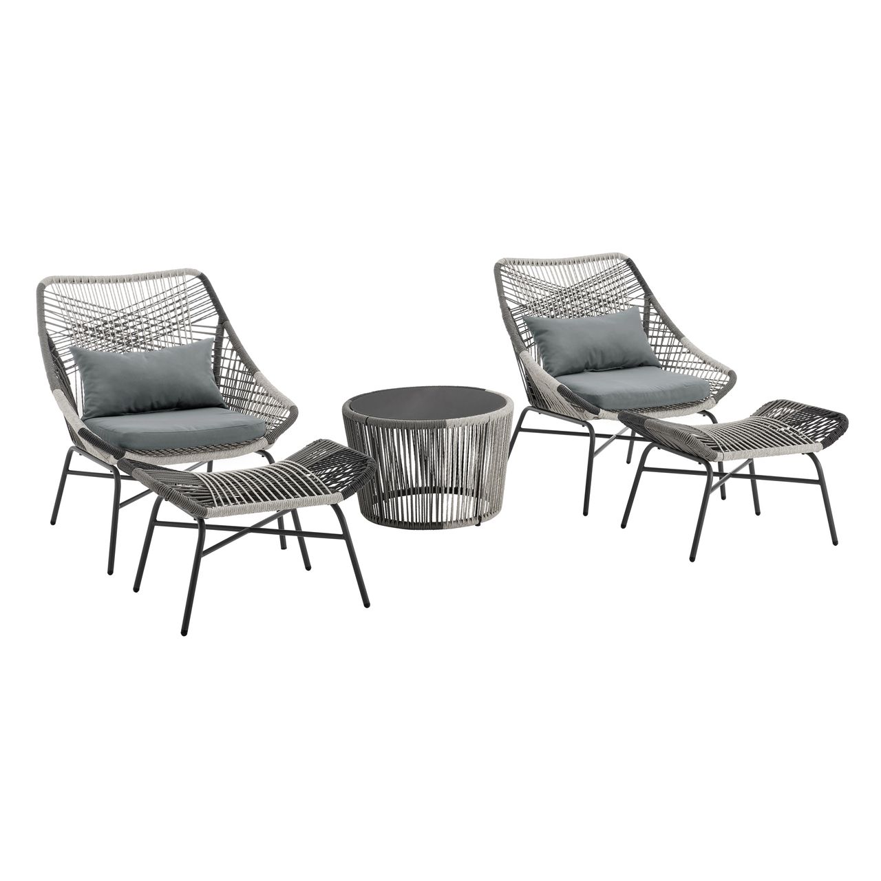 Happy Home 5tlg. Garten Set HGS56 – DGR weißes und schwarzes Rattan mit Sitzkissen in dunkelgrau