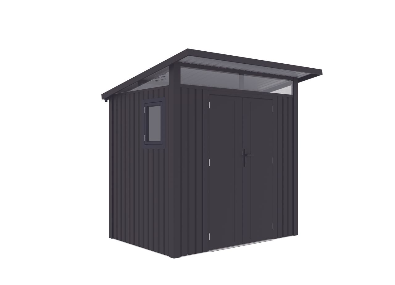 Never Indoor Metallgerätehaus „LENA“, ca. 225 x 190 x 223 cm – Glänzendes Grau