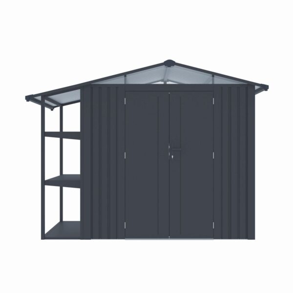 4262386285594-1 Never Indoor Metallgerätehaus "LAURA", ca. 295 x 168 x 220 cm – Glänzendes Grau