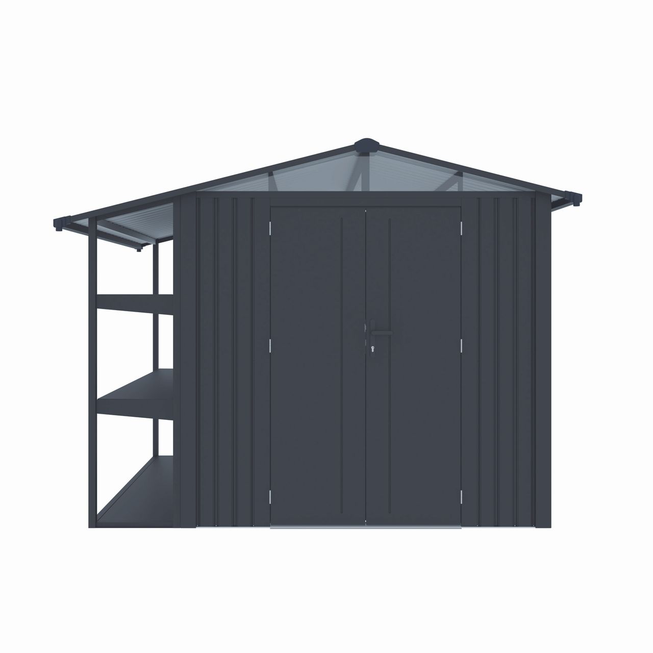 Never Indoor Metallgerätehaus „LAURA“, ca. 295 x 232 x 220 cm – Glänzendes Grau