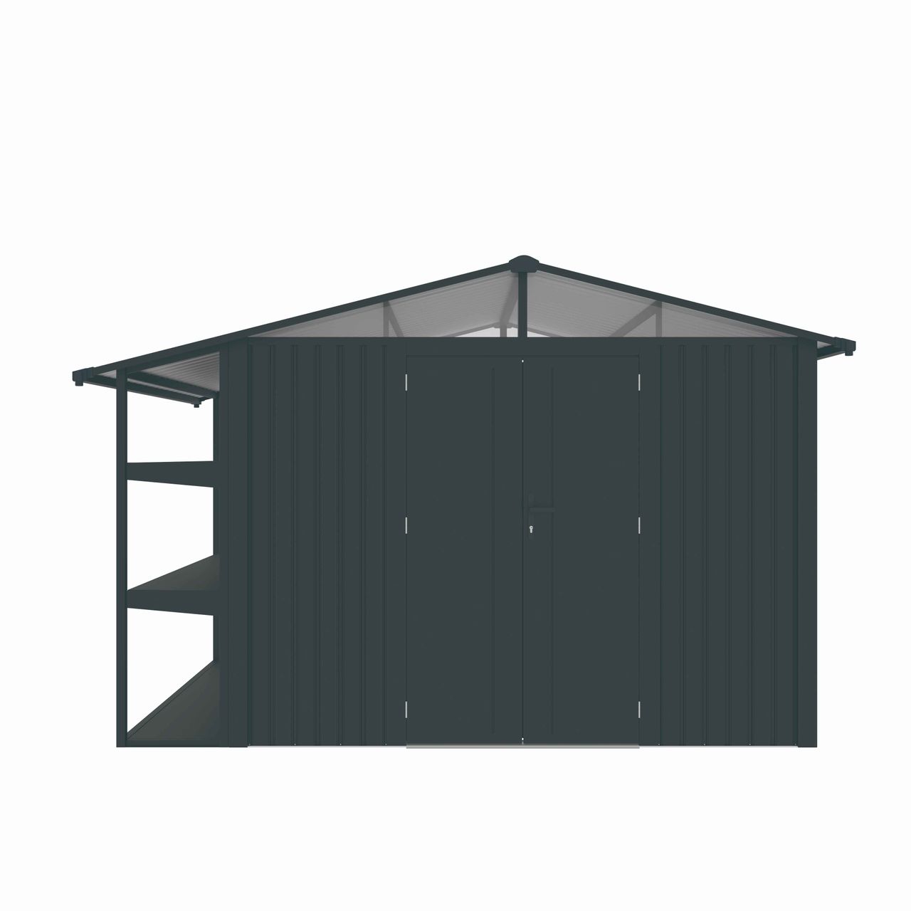 Never Indoor Metallgerätehaus „LAURA“, ca. 359 x 232 x 228 cm – Glänzendes Grau