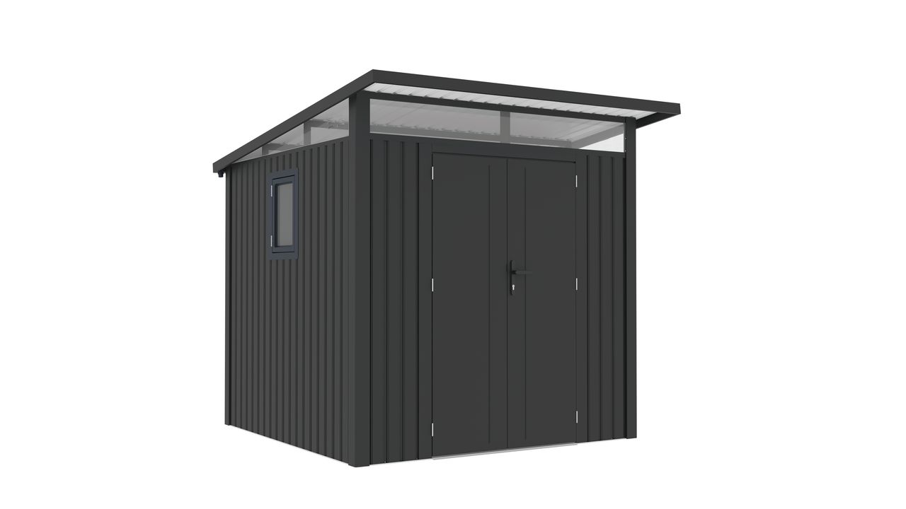 Never Indoor Metallgerätehaus „LENA“, ca. 225 x 253 x 221 cm – Glänzendes Grau