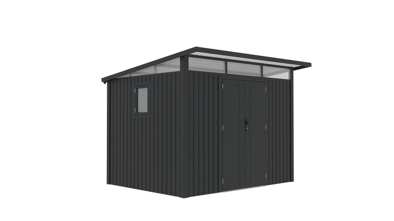 Never Indoor Metallgerätehaus „LENA“, ca. 289 x 253 x 220 cm – Glänzendes Grau