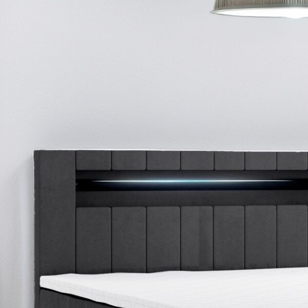 Möbel Punkt Boxspringbett KUBA mit Bettkasten Visco Topper LED 180 x 200 cm Webstoff Inari SCHWARZ Bettkasten