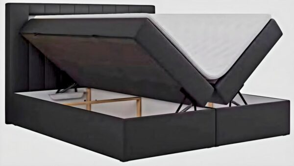 Möbel Punkt Boxspringbett KUBA mit Bettkasten Visco Topper LED 180 x 200 cm Webstoff Inari SCHWARZ Bettkasten