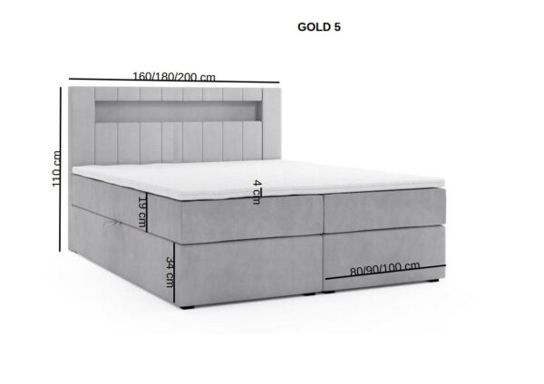 Möbel Punkt Boxspringbett KUBA mit Bettkasten Visco Topper LED 180 x 200 cm Webstoff Inari SCHWARZ Bettkasten